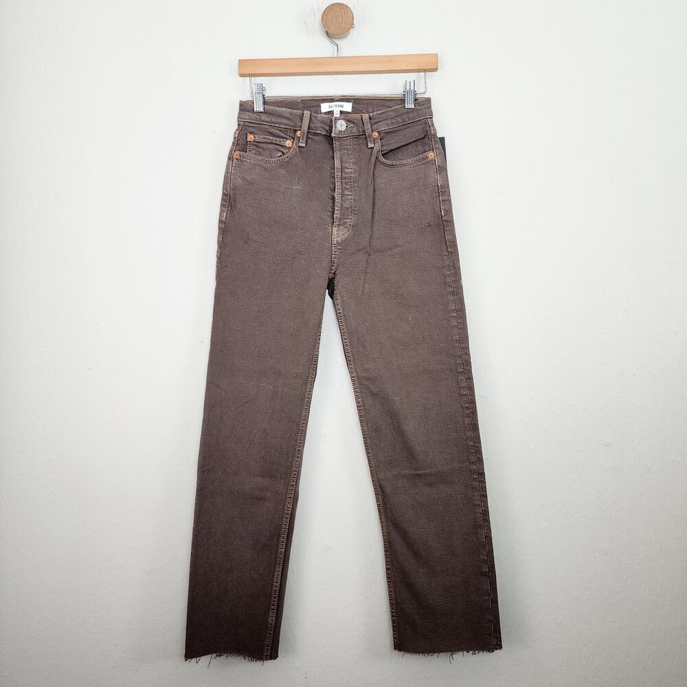 NWT RE/DONE 70s Ultra High Rise Stove Pipe Jeans Washed Chocolate Brown Size 26